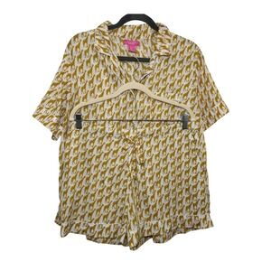 Isaac Mizrahi Sleepwear Womens Large Giraffe Print Pajama Set Top Shorts Yellow
